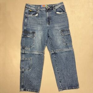 Vintage Y2K Empyre Baggy Cargo Jeans Mens 34x28 Blue Skate Denim
